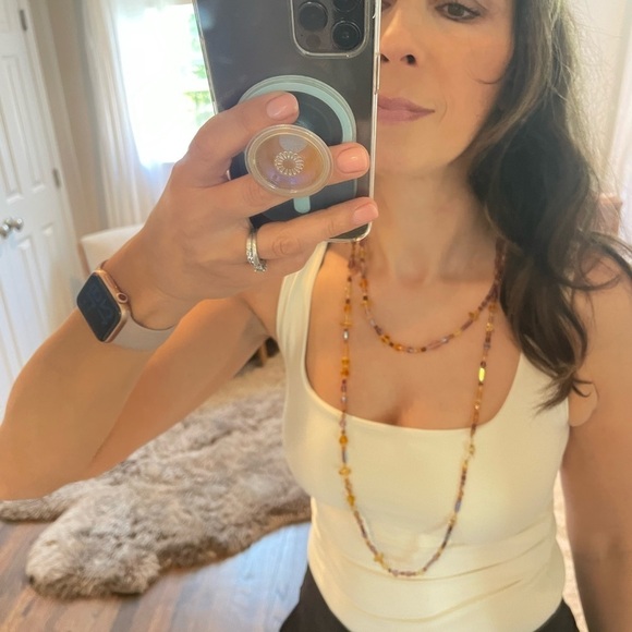 Amber and Amethyst Color Glass bead necklace - Picture 6 of 8